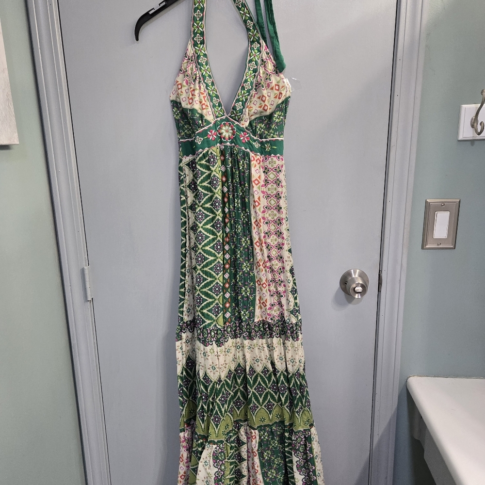 Flying Tomato Green and Cream Patterned Maxi Dress